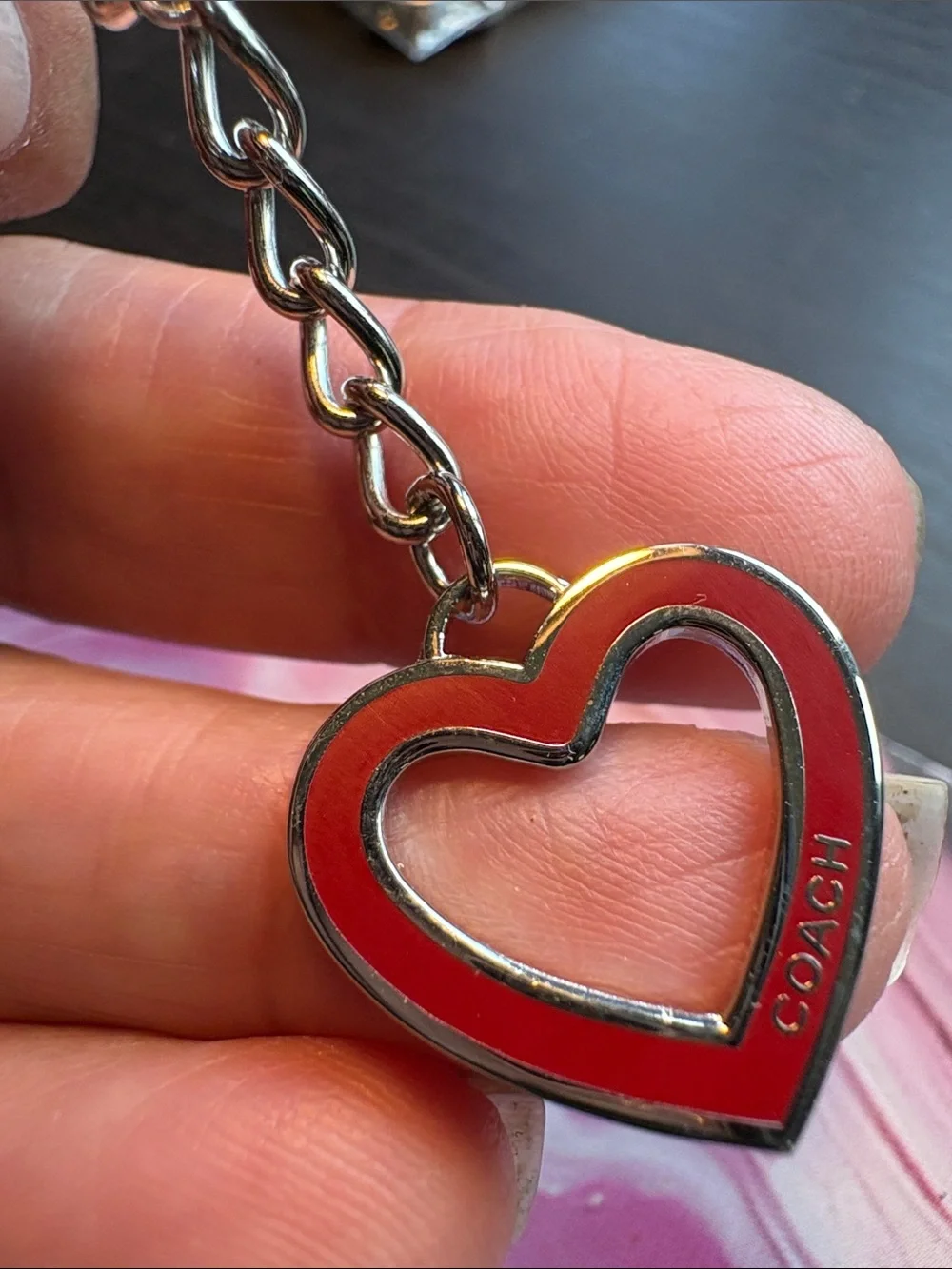 Coach Red Heart Dangle Earrings with Silver-Tone Chains - Picture 2 of 3